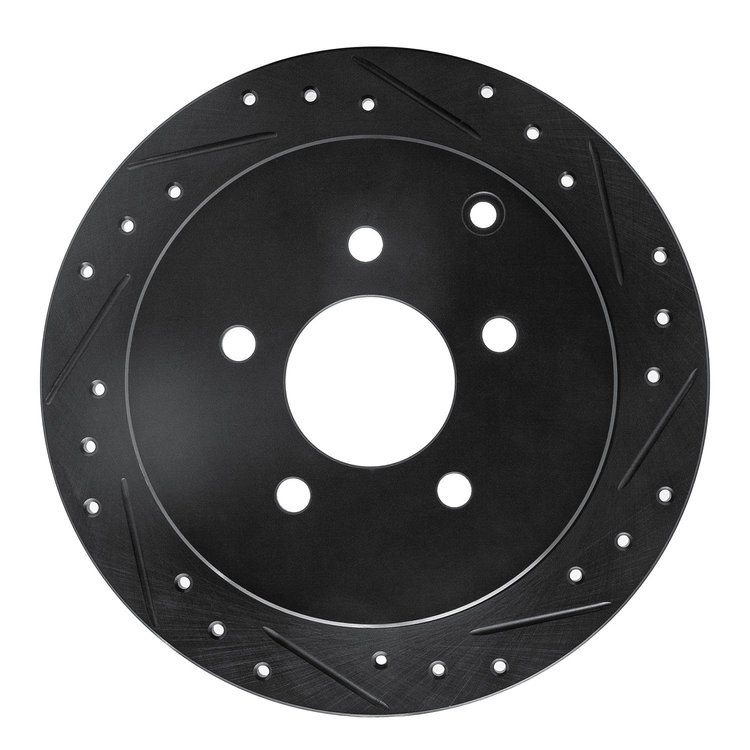 E-Line Drilled & Slotted Black Brake Rotor, 2001-2007 GM, Position: Rear Right