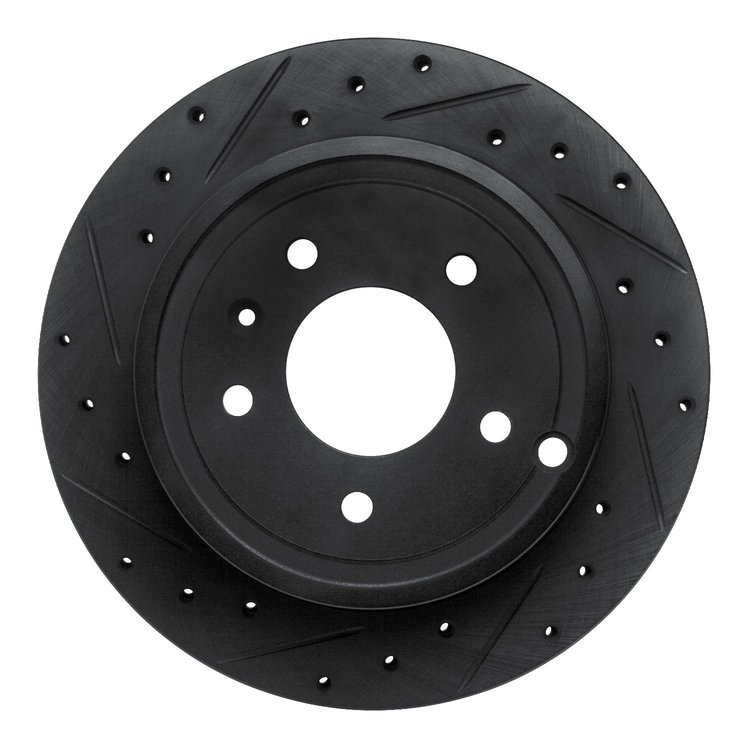 E-Line Drilled & Slotted Black Brake Rotor, 2007-2015 GM, Position: Rear Left