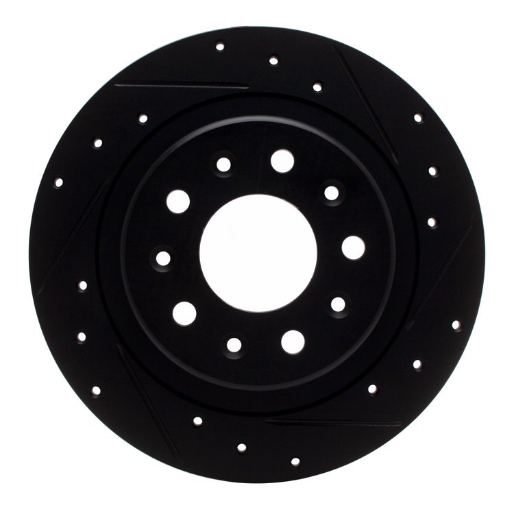 E-Line Drilled & Slotted Black Brake Rotor, Fits Select GM, Position: Rear Right