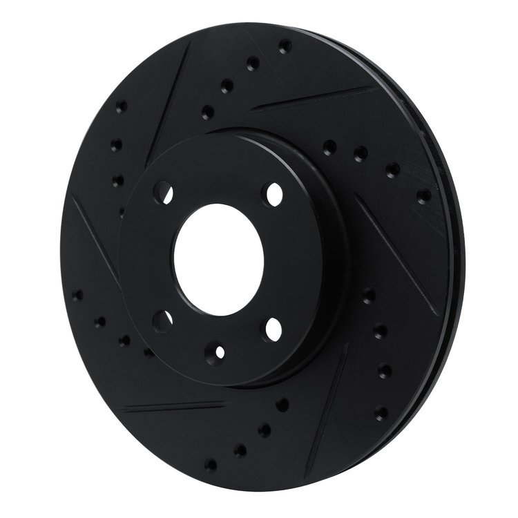 E-Line Drilled & Slotted Black Brake Rotor, Fits Select GM, Position: Front Left