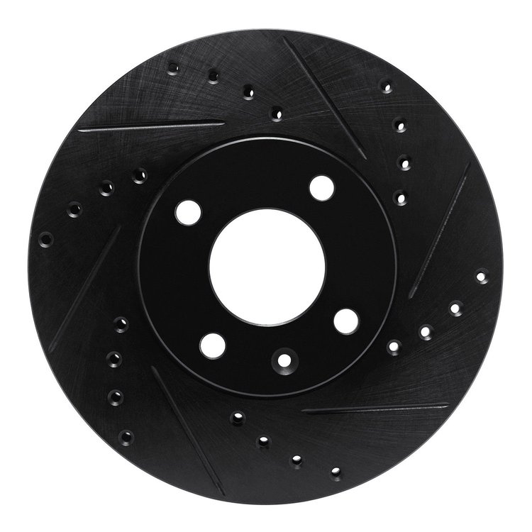 E-Line Drilled & Slotted Black Brake Rotor, Fits Select GM, Position: Front Right
