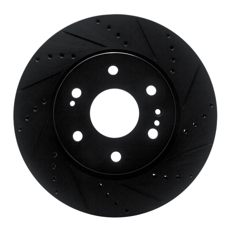 E-Line Drilled & Slotted Black Brake Rotor, Fits Select GM, Position: Front Right