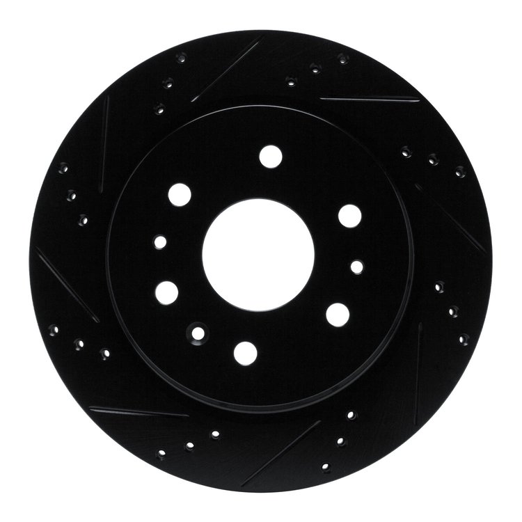 E-Line Drilled & Slotted Black Brake Rotor, Fits Select GM, Position: Rear Left