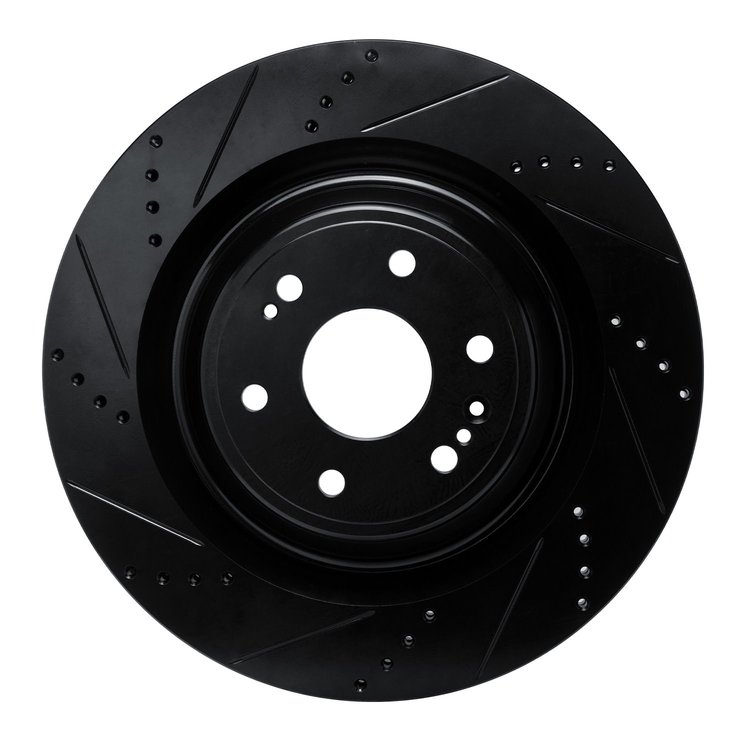 E-Line Drilled & Slotted Black Brake Rotor, Fits Select GM, Position: Front Left