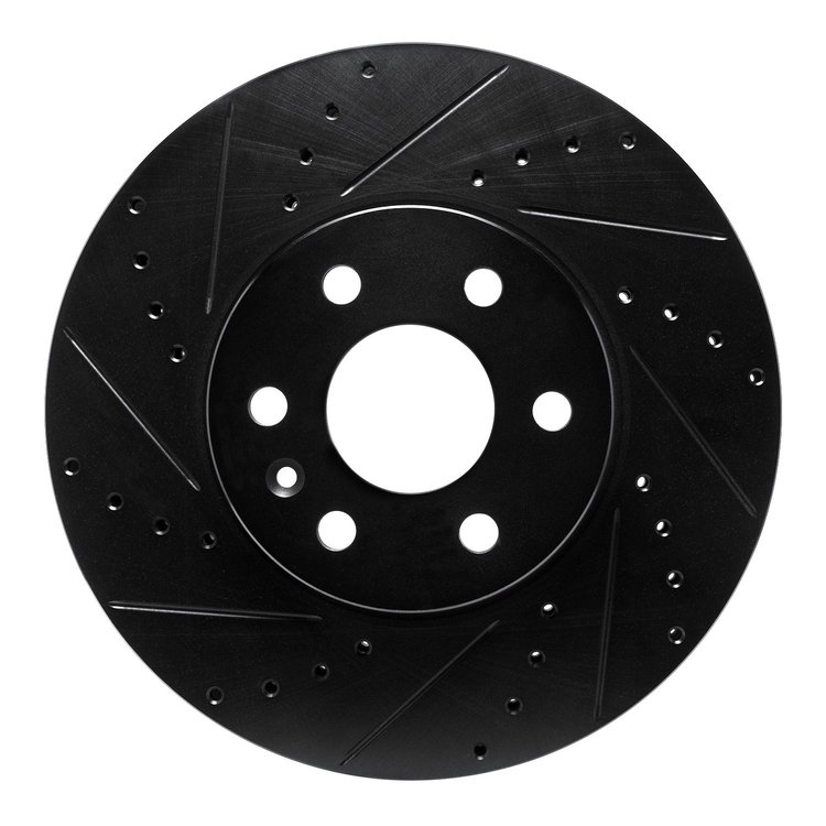 E-Line Drilled & Slotted Black Brake Rotor, Fits Select GM, Position: Front Left