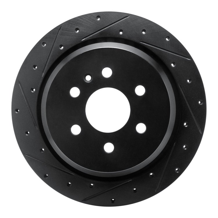 E-Line Drilled & Slotted Black Brake Rotor, Fits Select GM, Position: Rear Left