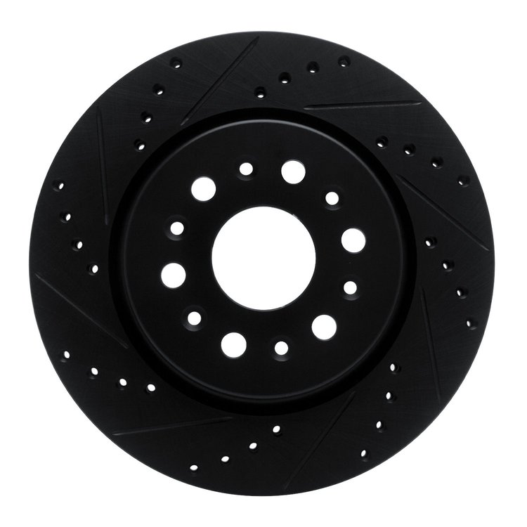 E-Line Drilled & Slotted Black Brake Rotor, Fits Select GM, Position: Rear Left