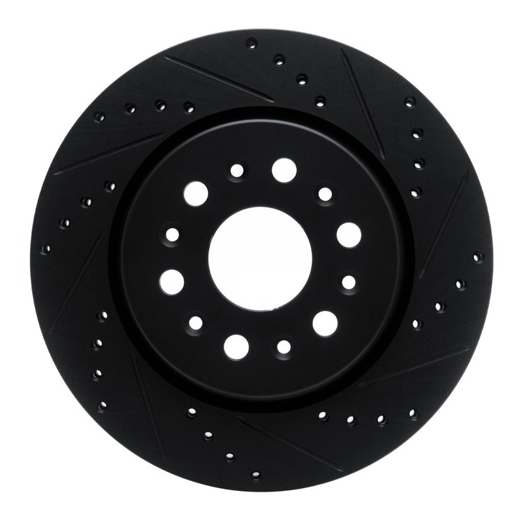 E-Line Drilled & Slotted Black Brake Rotor, Fits Select GM, Position: Rear Right