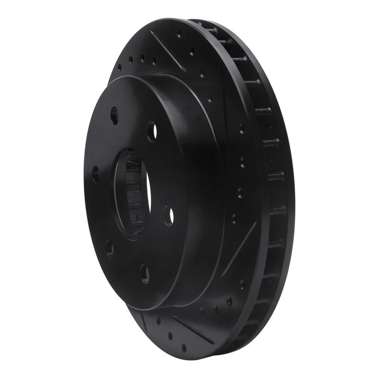 E-Line Drilled & Slotted Black Brake Rotor, 1988-2000 GM, Position: Front Right