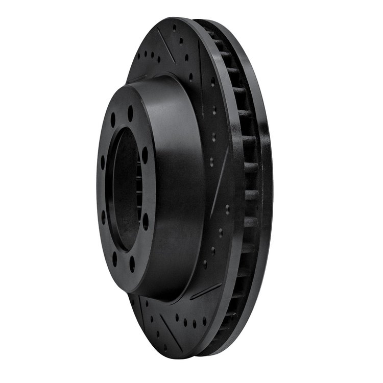 E-Line Drilled & Slotted Black Brake Rotor, 1976-1996 GM, Position: Front Right
