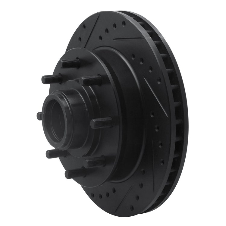 E-Line Drilled & Slotted Black Brake Rotor, 1992-2002 GM, Position: Front Left