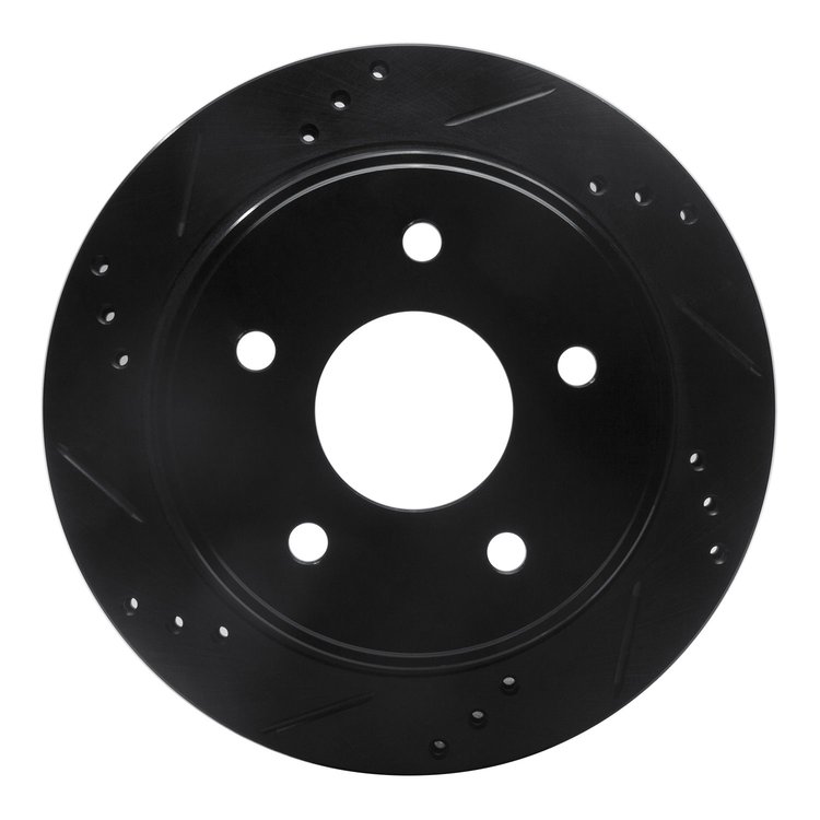 E-Line Drilled & Slotted Black Brake Rotor, 1997-2005 GM, Position: Rear Left