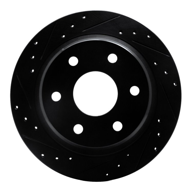 E-Line Drilled & Slotted Black Brake Rotor, 1999-2007 GM, Position: Rear Left