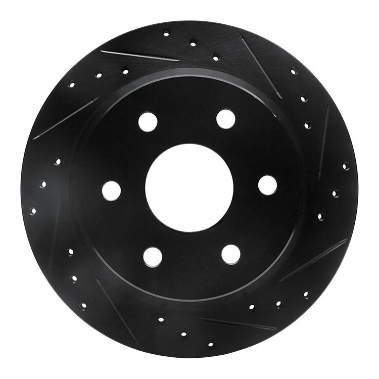 E-Line Drilled & Slotted Black Brake Rotor, 1999-2007 GM, Position: Rear Right