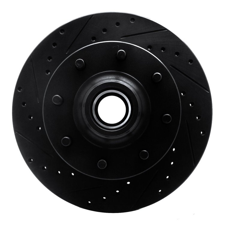 E-Line Drilled & Slotted Black Brake Rotor, 2001-2002 GM, Position: Front Left