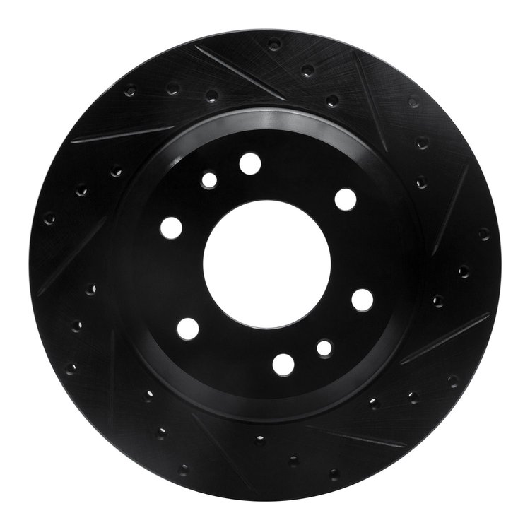 E-Line Drilled & Slotted Black Brake Rotor, 2002-2005 GM, Position: Front Right