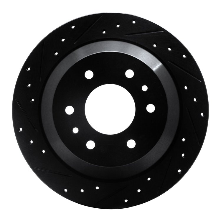 E-Line Drilled & Slotted Black Brake Rotor, 2002-2009 GM, Position: Rear Left
