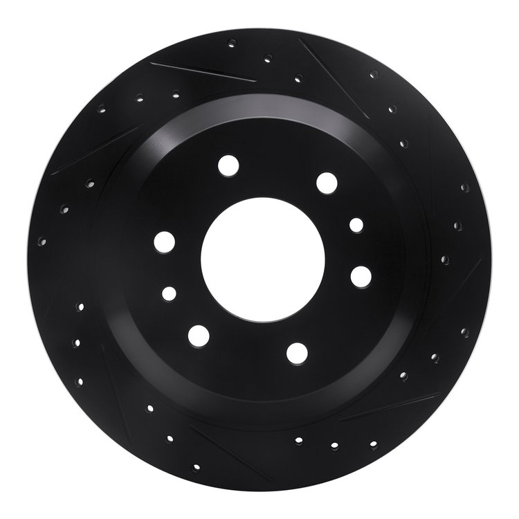 E-Line Drilled & Slotted Black Brake Rotor, 2002-2009 GM, Position: Rear Right