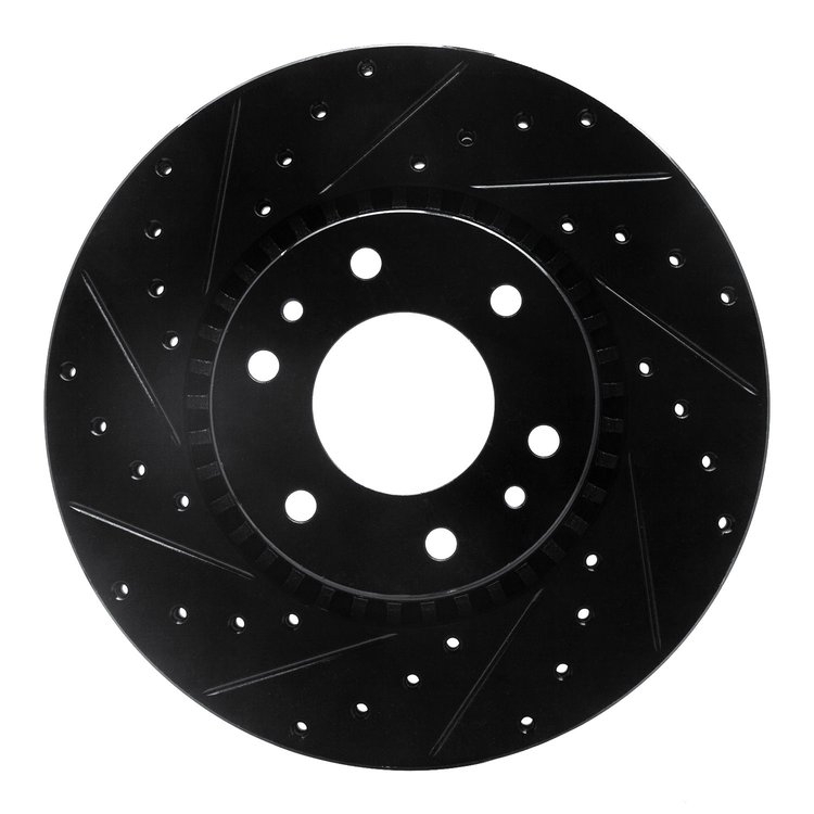 E-Line Drilled & Slotted Black Brake Rotor, 2002-2009 GM, Position: Front Left