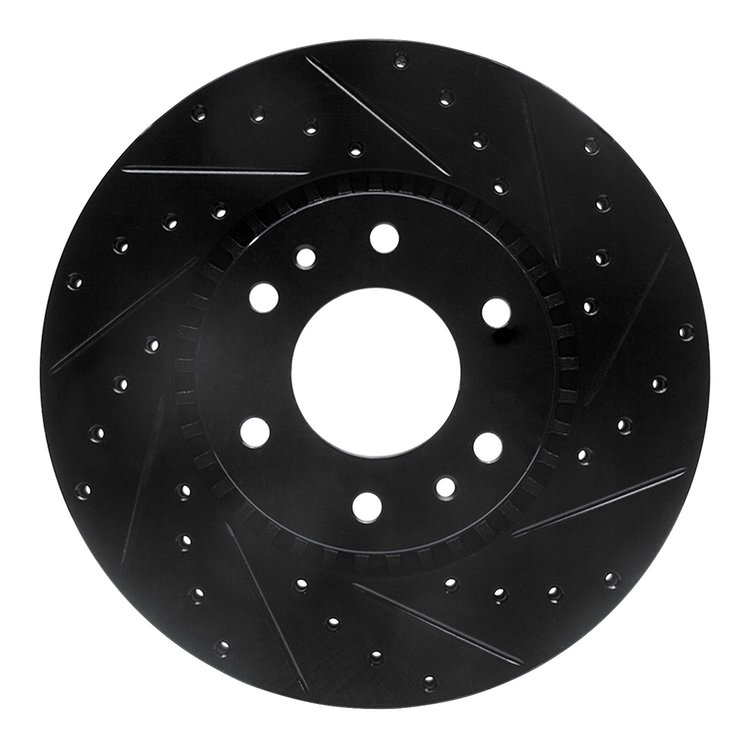 E-Line Drilled & Slotted Black Brake Rotor, 2002-2009 GM, Position: Front Right