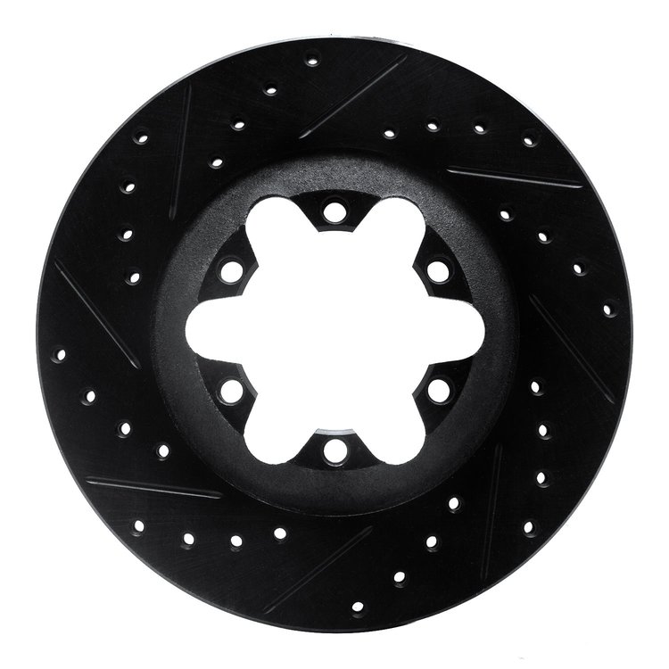 E-Line Drilled & Slotted Black Brake Rotor, 2004-2008 GM, Position: Front Left