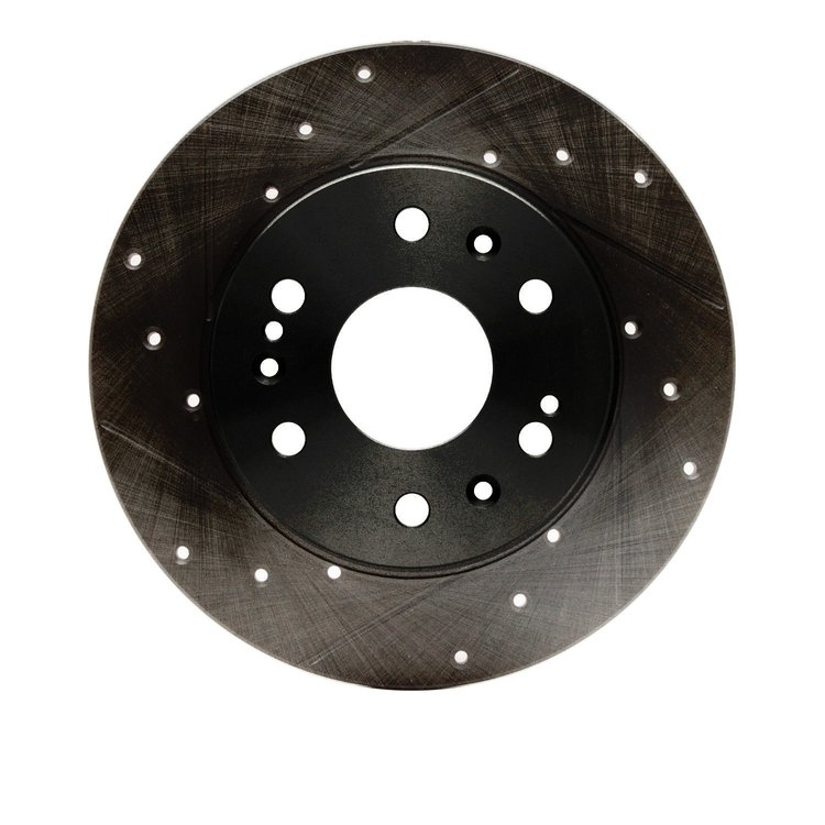 E-Line Drilled & Slotted Black Brake Rotor, 2005-2020 GM, Position: Front Left