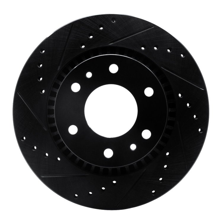 E-Line Drilled & Slotted Black Brake Rotor, 2006-2009 GM, Position: Front Left