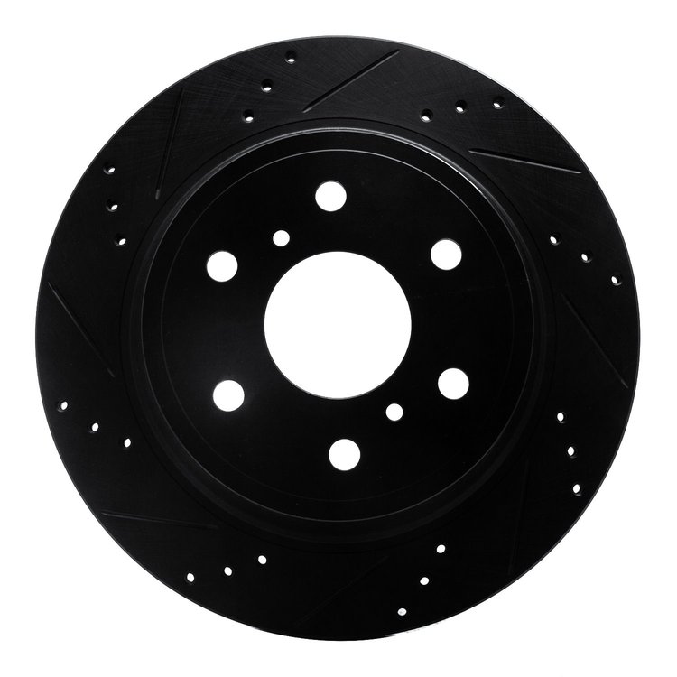 E-Line Drilled & Slotted Black Brake Rotor, 2007-2020 GM, Position: Rear Left