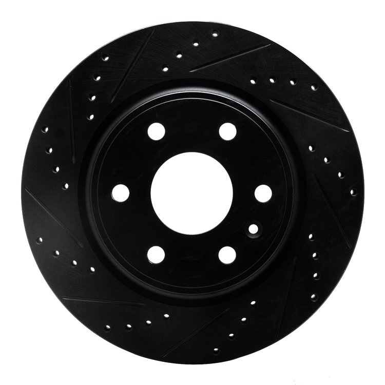 E-Line Drilled & Slotted Black Brake Rotor, 2007-2017 GM, Position: Front Left