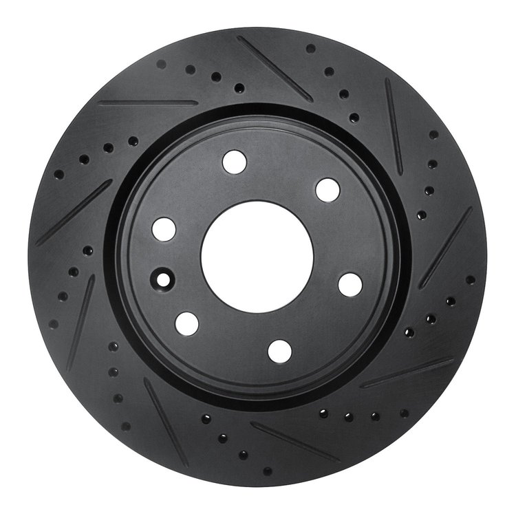 E-Line Drilled & Slotted Black Brake Rotor, 2007-2017 GM, Position: Front Right