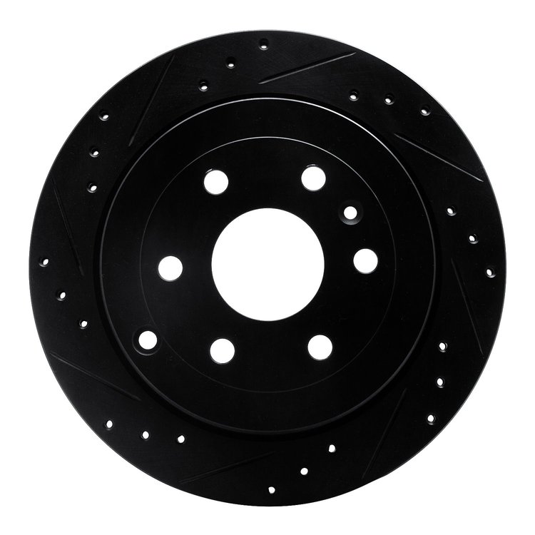 E-Line Drilled & Slotted Black Brake Rotor, 2007-2017 GM, Position: Rear Left
