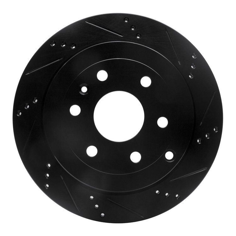 E-Line Drilled & Slotted Black Brake Rotor, 2007-2017 GM, Position: Rear Right