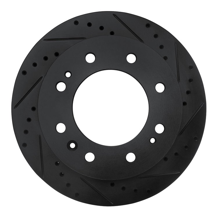 E-Line Drilled & Slotted Black Brake Rotor, Fits Select GM, Position: Front Right
