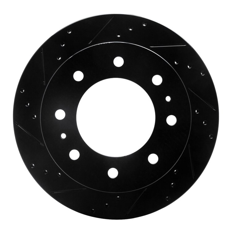 E-Line Drilled & Slotted Black Brake Rotor, Fits Select GM, Position: Rear Left