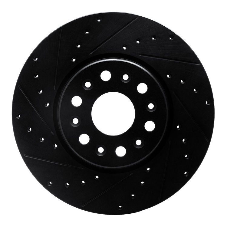 E-Line Drilled & Slotted Black Brake Rotor, Fits Select GM, Position: Front Left