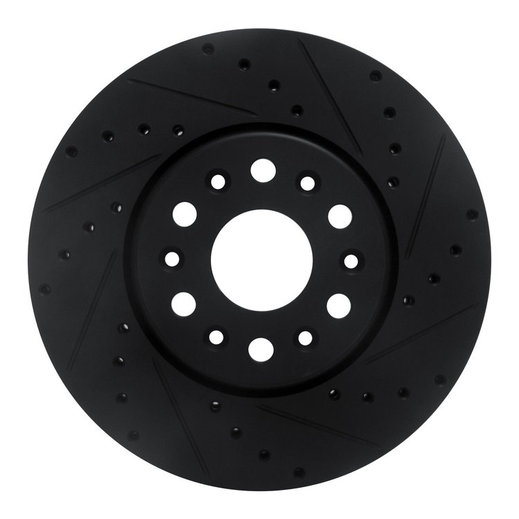 E-Line Drilled & Slotted Black Brake Rotor, Fits Select GM, Position: Front Right