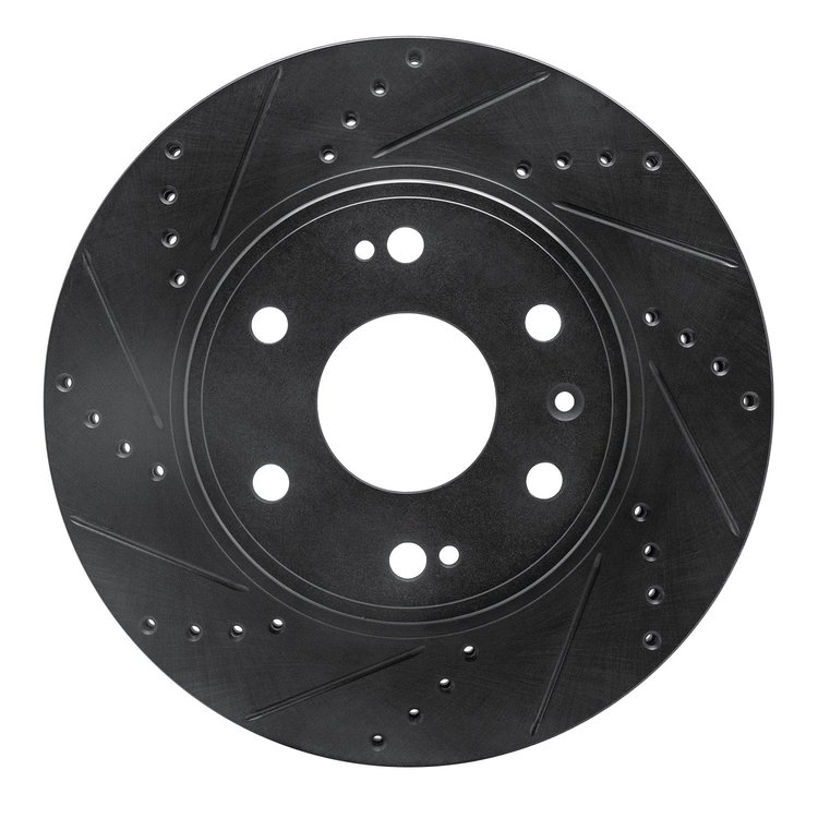 E-Line Drilled & Slotted Black Brake Rotor, 2009-2020 GM, Position: Front Left