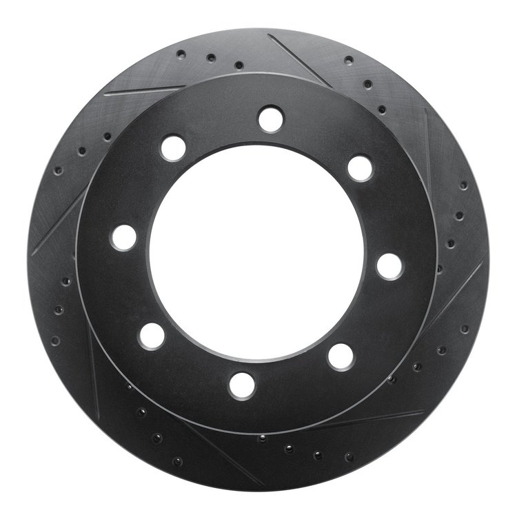 E-Line Drilled & Slotted Black Brake Rotor, Fits Select GM, Position: Rear Right