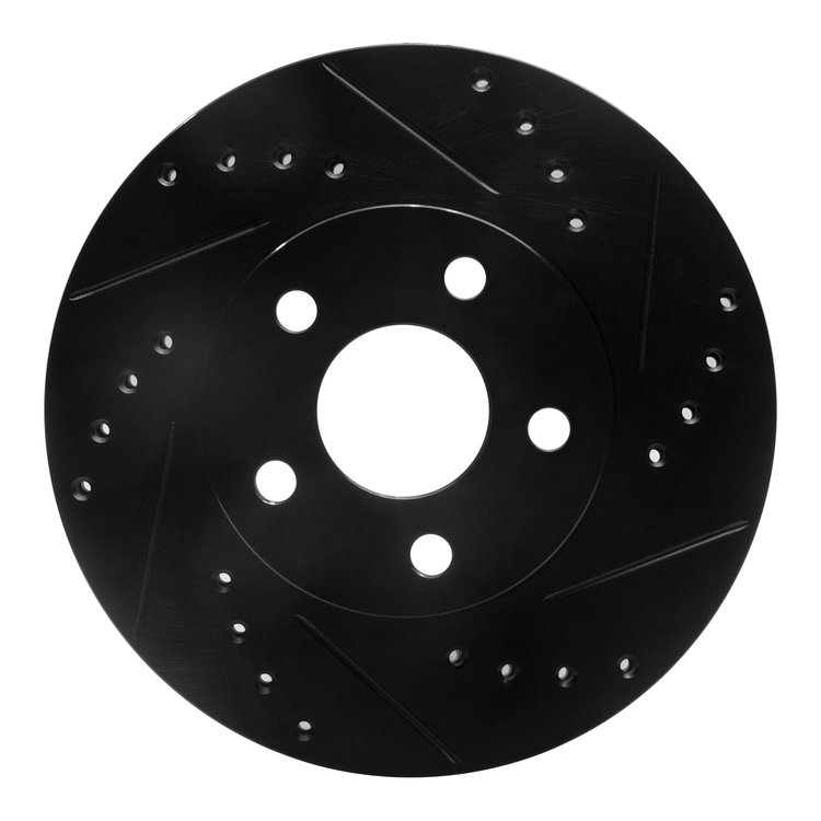 E-Line Drilled & Slotted Black Brake Rotor, 1990-2005 GM, Position: Front Right