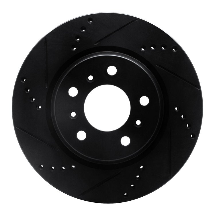 E-Line Drilled & Slotted Black Brake Rotor, 2004-2009 GM, Position: Front Left
