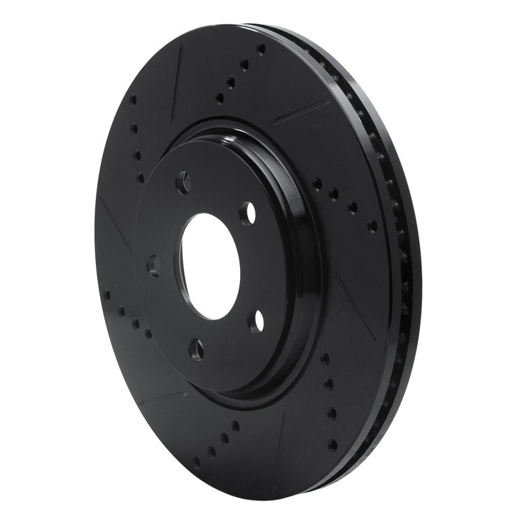 E-Line Drilled & Slotted Black Brake Rotor, 2004-2012 GM, Position: Front Left