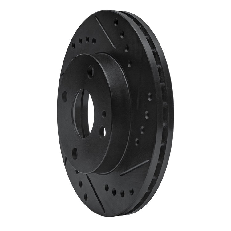 E-Line Drilled & Slotted Black Brake Rotor, 1990-2001 Ford/Lincoln/Mercury/Mazda, Position: Front Right