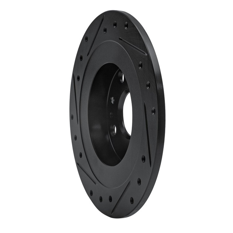 E-Line Drilled & Slotted Black Brake Rotor, 1990-2003 Ford/Lincoln/Mercury/Mazda, Position: Rear Right