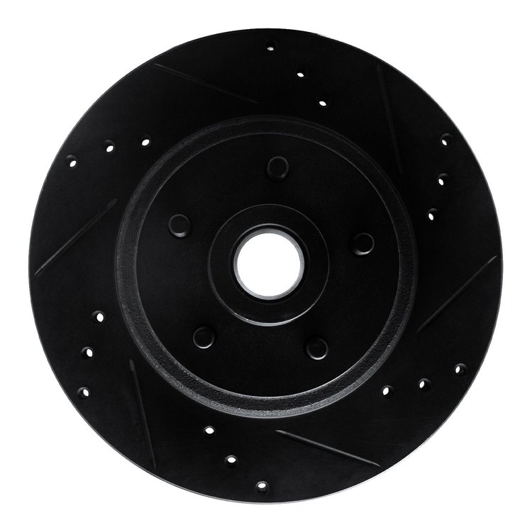 E-Line Drilled & Slotted Black Brake Rotor, 1970-1972 Ford/Lincoln/Mercury/Mazda, Position: Front Right