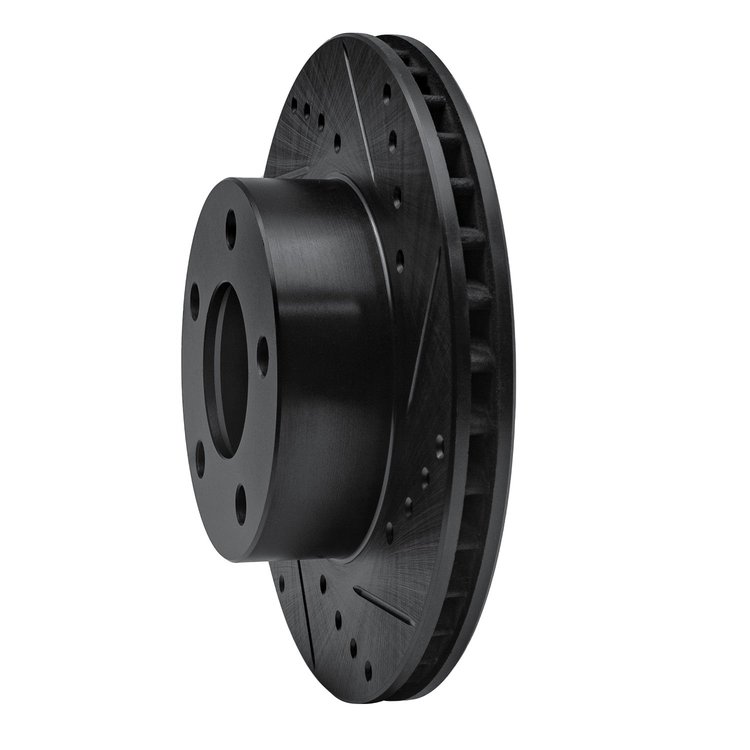 E-Line Drilled & Slotted Black Brake Rotor, 1975-1980 Ford/Lincoln/Mercury/Mazda, Position: Rear Right