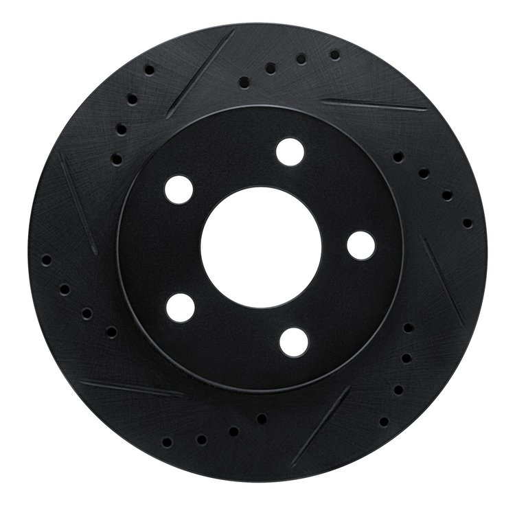 E-Line Drilled & Slotted Black Brake Rotor, 1986-1992 Ford/Lincoln/Mercury/Mazda, Position: Front Left