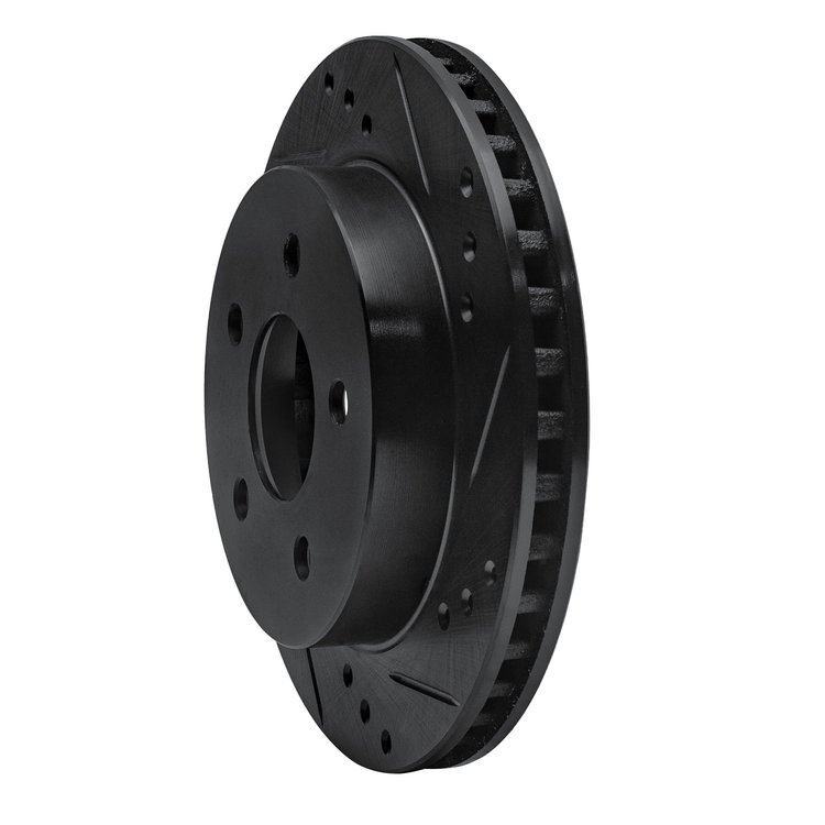 E-Line Drilled & Slotted Black Brake Rotor, 1990-1992 Ford/Lincoln/Mercury/Mazda, Position: Rear Right