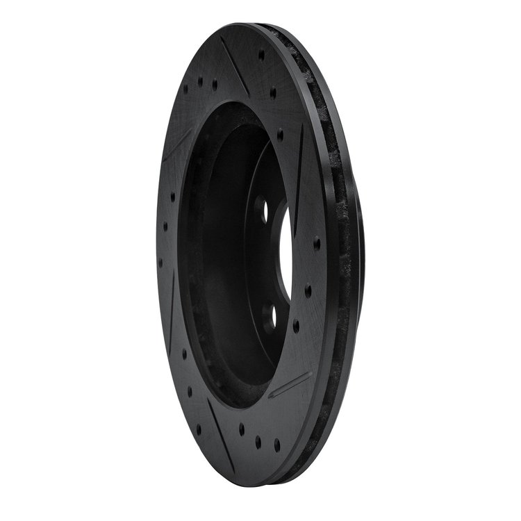 E-Line Drilled & Slotted Black Brake Rotor, 1993-1998 Ford/Lincoln/Mercury/Mazda, Position: Rear Left