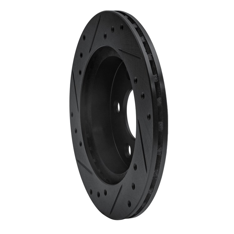 E-Line Drilled & Slotted Black Brake Rotor, 1993-1998 Ford/Lincoln/Mercury/Mazda, Position: Rear Right