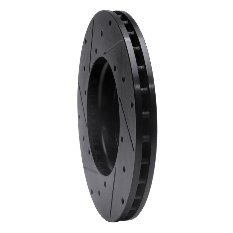E-Line Drilled & Slotted Black Brake Rotor, 2012-2018 Fits Multiple Makes/Models, Position: Front Right